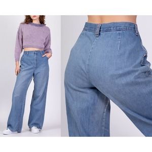 70s High Waisted Wide Leg Jeans - Extra Large, 34"